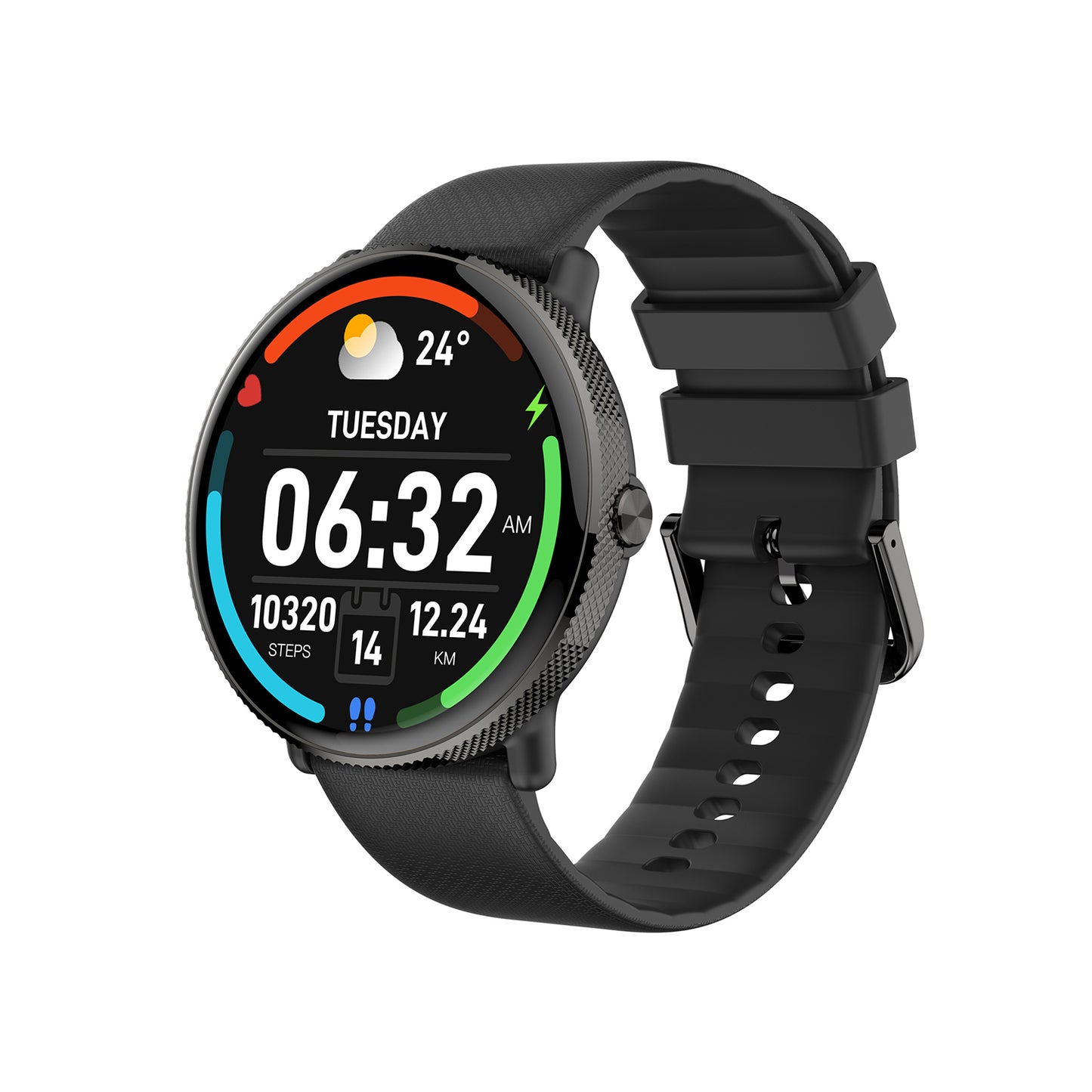 407 Smart Watch P58 main product image with rose gold case and pink silicone strap, front view displaying elegant premium design, IP68 waterproof technology, and 150+ customizable watch faces support