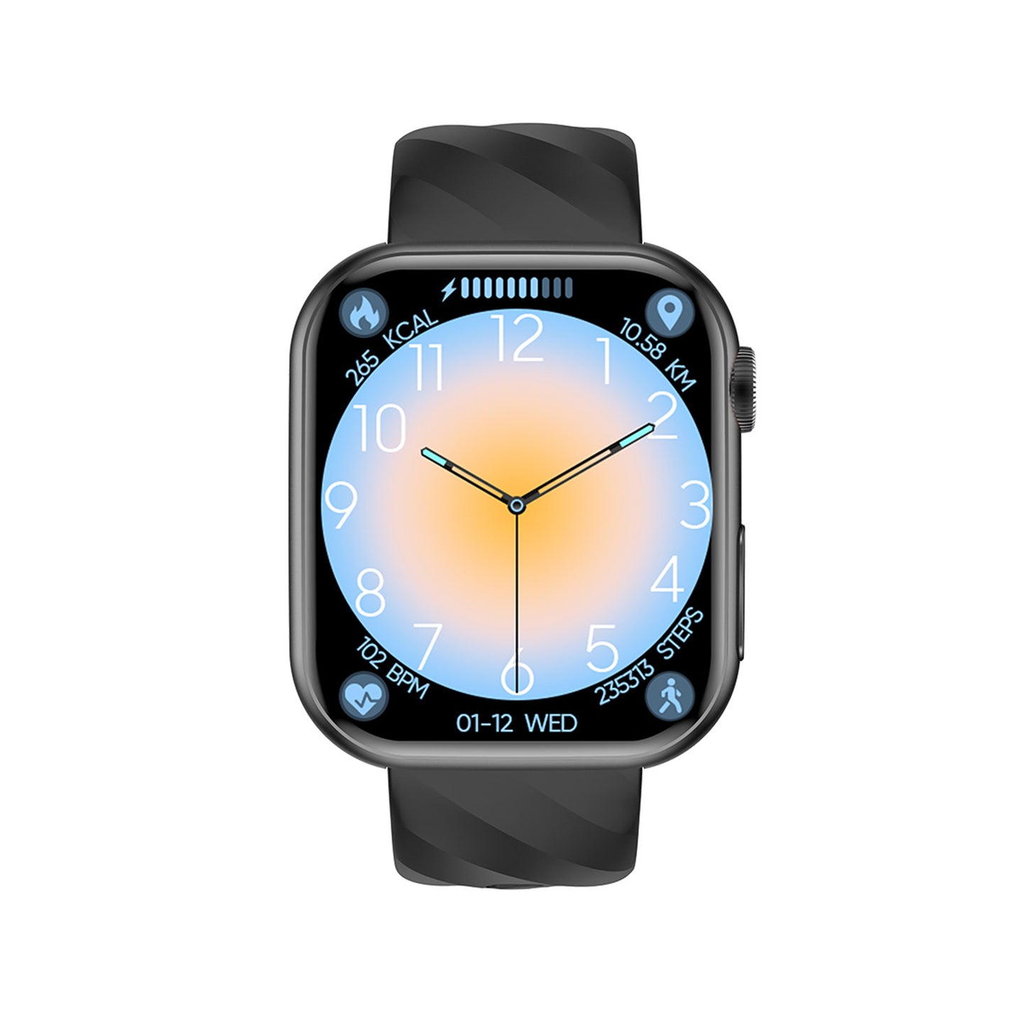 501 Smart Watch main product image with black silicone strap, front view displaying AMOLED screen and metal construction with TPU strap