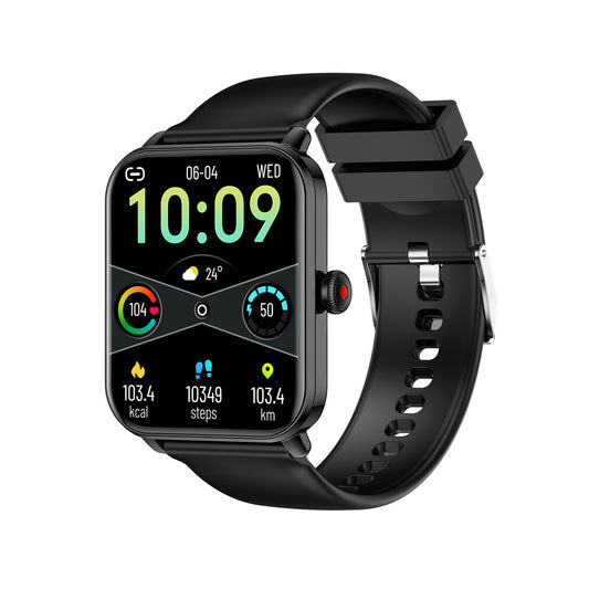 201 Smart Watch main product image with black silicone strap, front view displaying HD screen and premium plastic construction