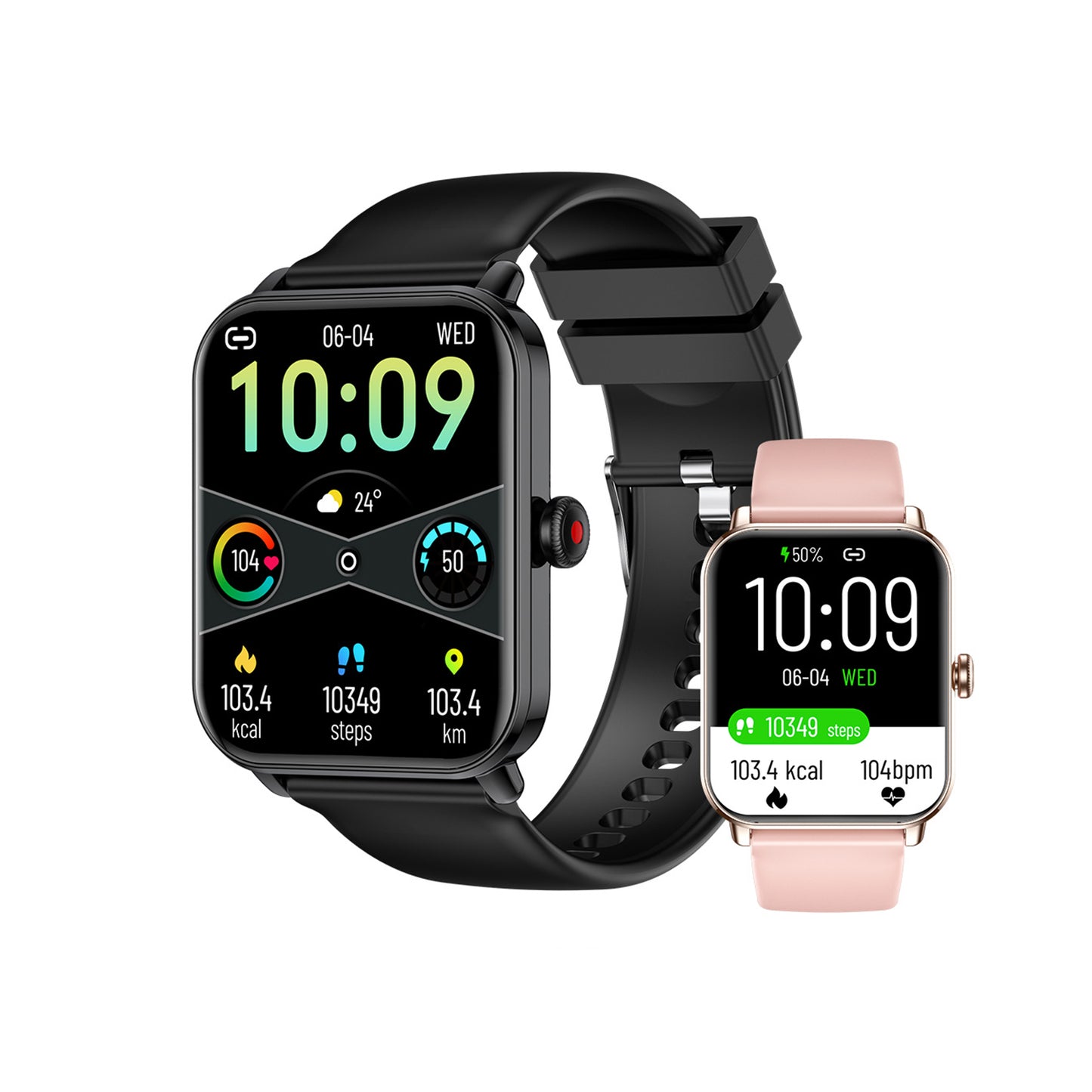 201 Smart Watch main product image with black silicone strap, side angle view showing premium construction and ergonomic design