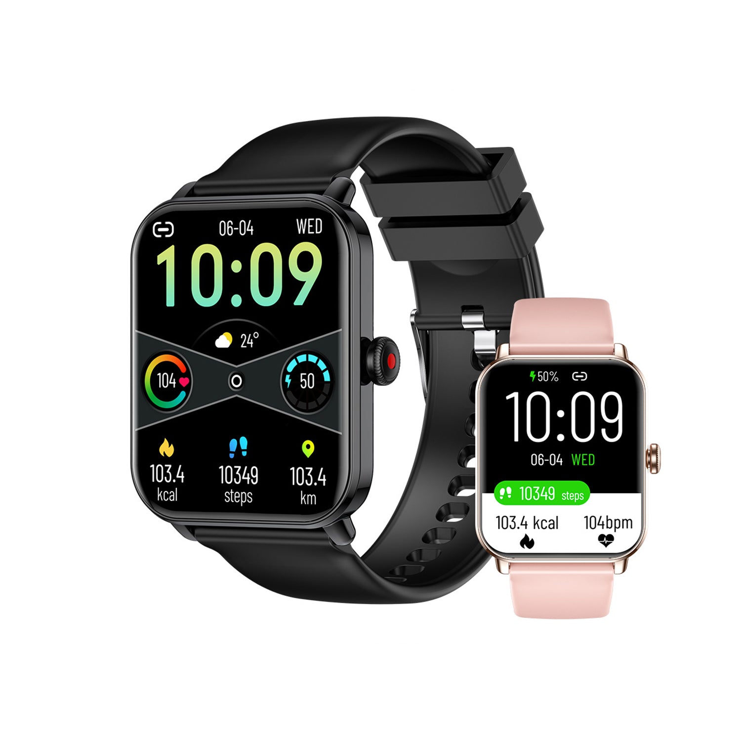 201 Smart Watch main product image with black silicone strap, side angle view showing premium construction and ergonomic design