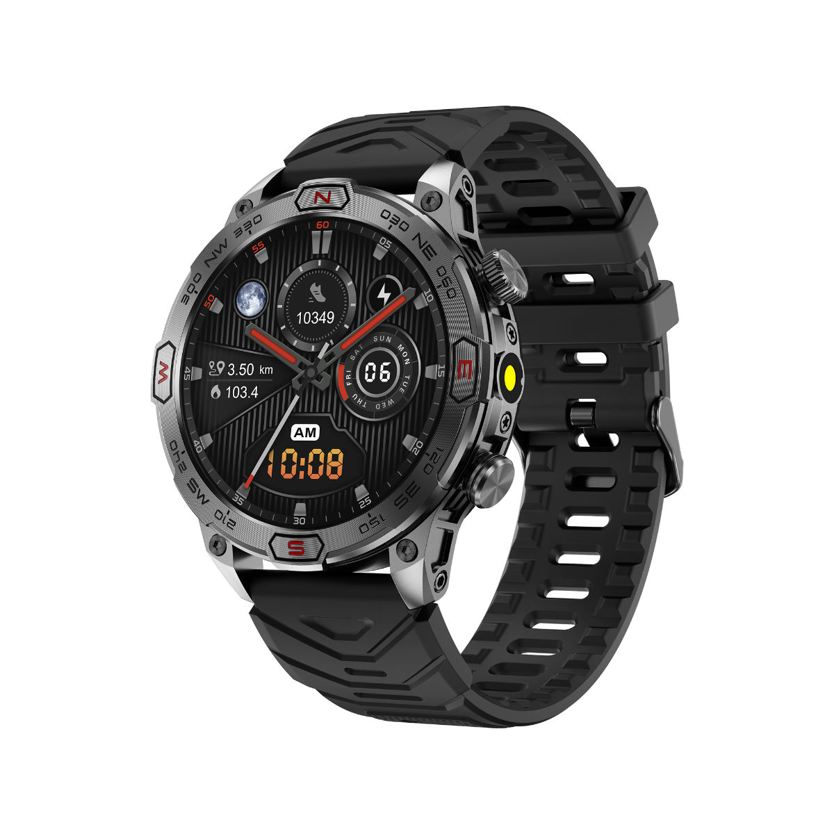 401 Smartwatch comprehensive health monitoring featuring one-click detection for blood pressure, blood oxygen, heart rate, and sleep analysis with colorful interface icons

