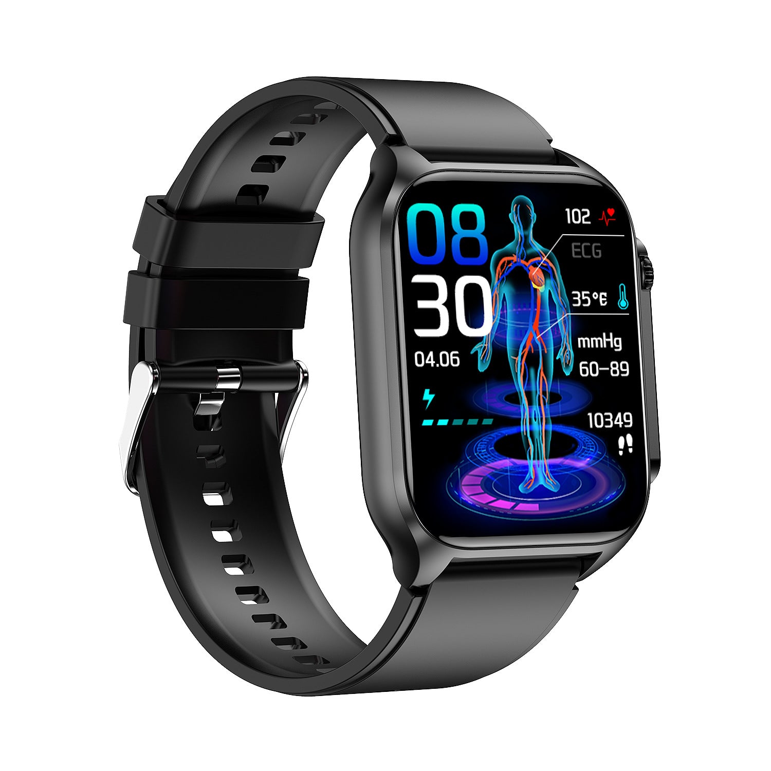 404 Smart Watch main product image showing overall design with premium construction, metal case and silicone strap combination