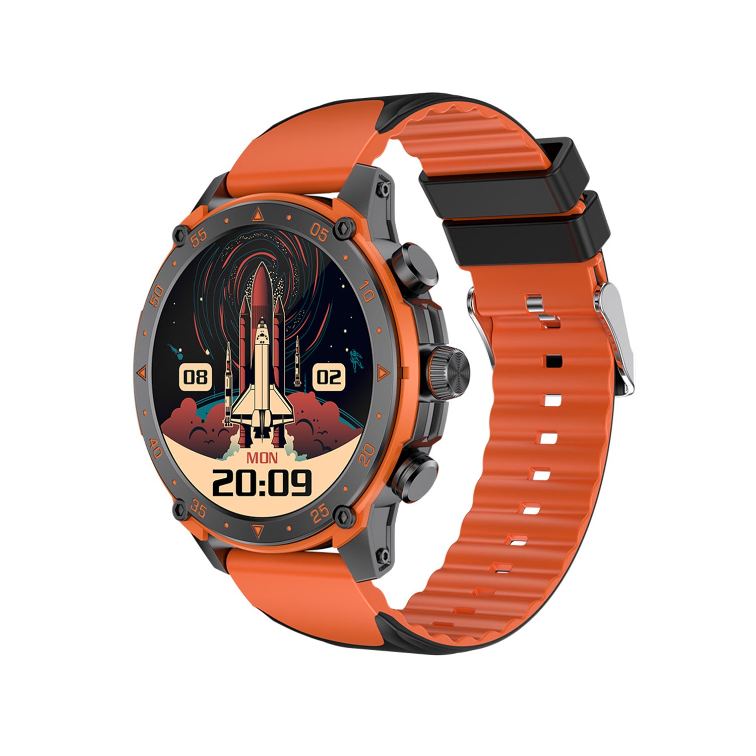 405 Smart Watch main product image with blue silicone strap, front view displaying zinc alloy metal frame and AMOLED screen