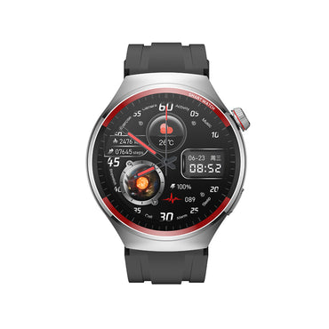 406 Smart Watch main product image with silver silicone strap, front view displaying AMOLED screen and stainless steel button construction