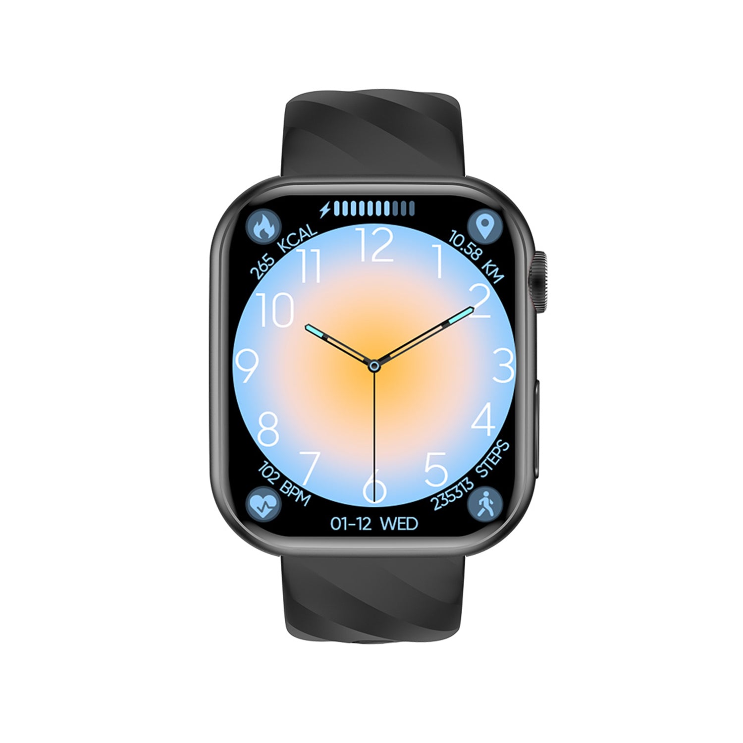 501 Smart Watch main product image with black silicone strap, front view displaying AMOLED screen and metal construction with TPU strap