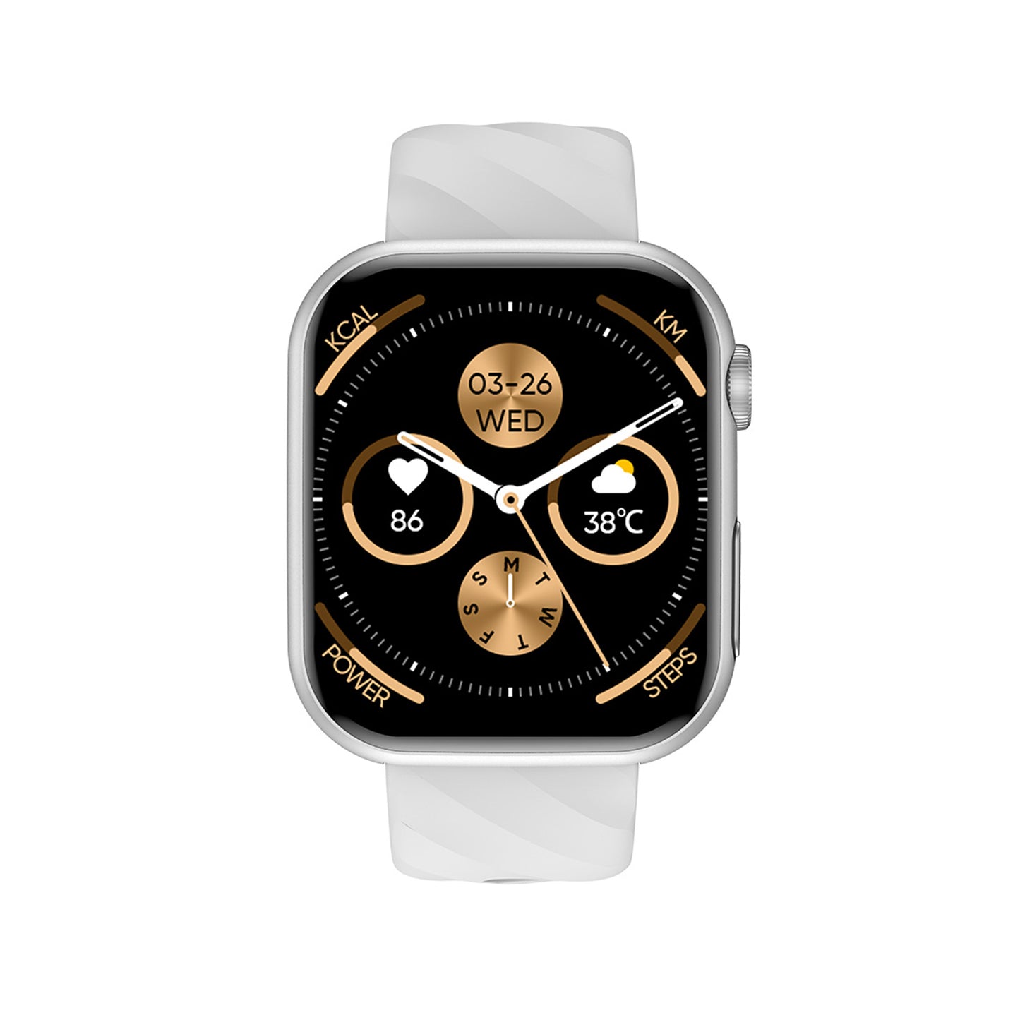 501 Smart Watch main product image with silver silicone strap, front view showing 1.97-inch AMOLED display and premium metal alloy frame design