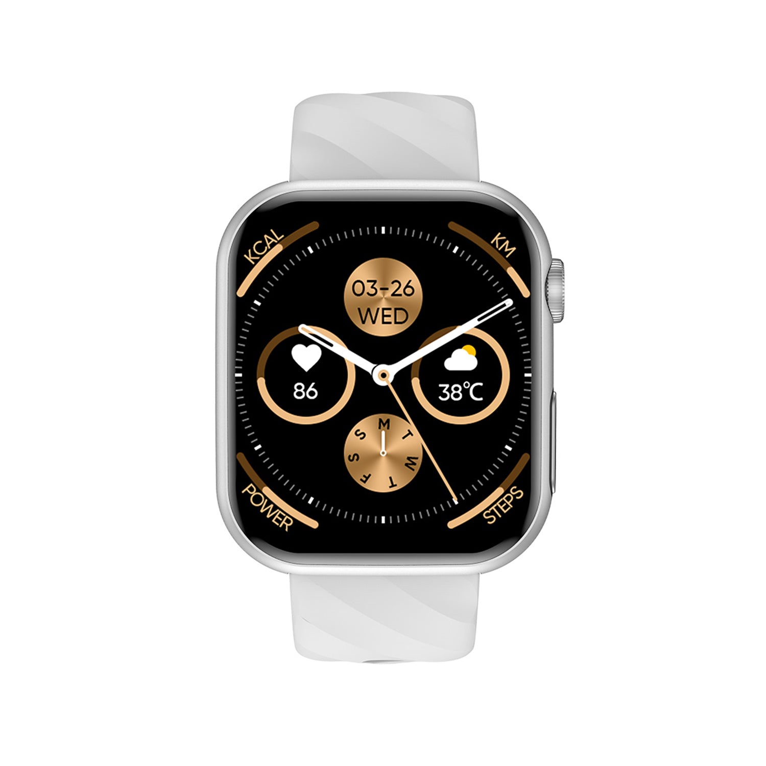 501 Smart Watch main product image with silver silicone strap, front view showing 1.97-inch AMOLED display and premium metal alloy frame design