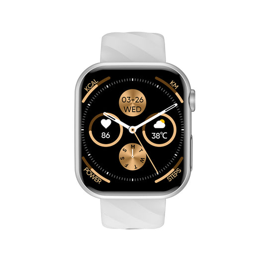 501 Smart Watch main product image with silver silicone strap, front view showing 1.97-inch AMOLED display and premium metal alloy frame design