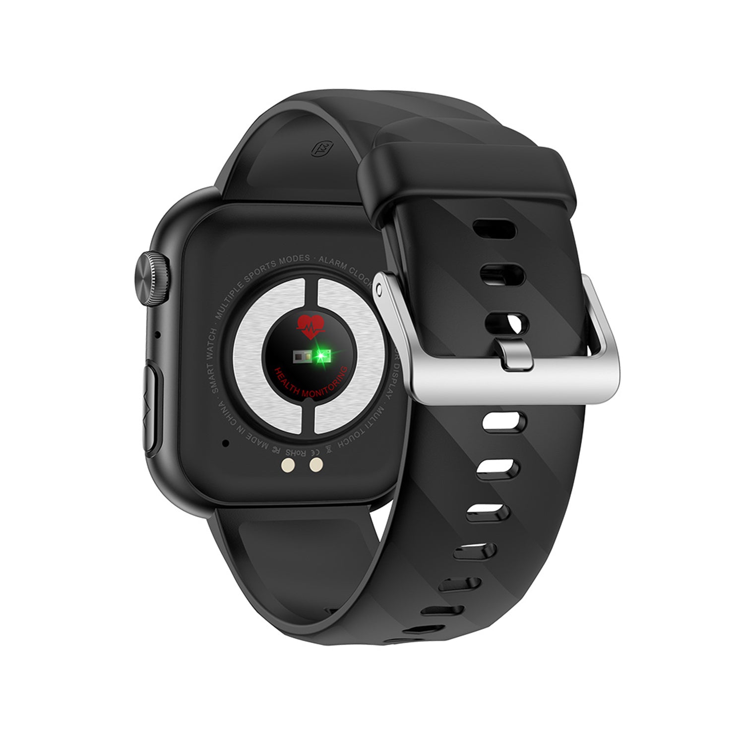 501 Smart Watch main product image with silver silicone strap, side angle view featuring metal alloy frame and premium construction design
