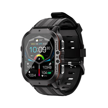503 Smart Watch C26 main product image with blue silicone strap, front view displaying 1.96-inch AMOLED screen, wilderness adventure design, and AI voice assistant technology with 350mAh long battery life