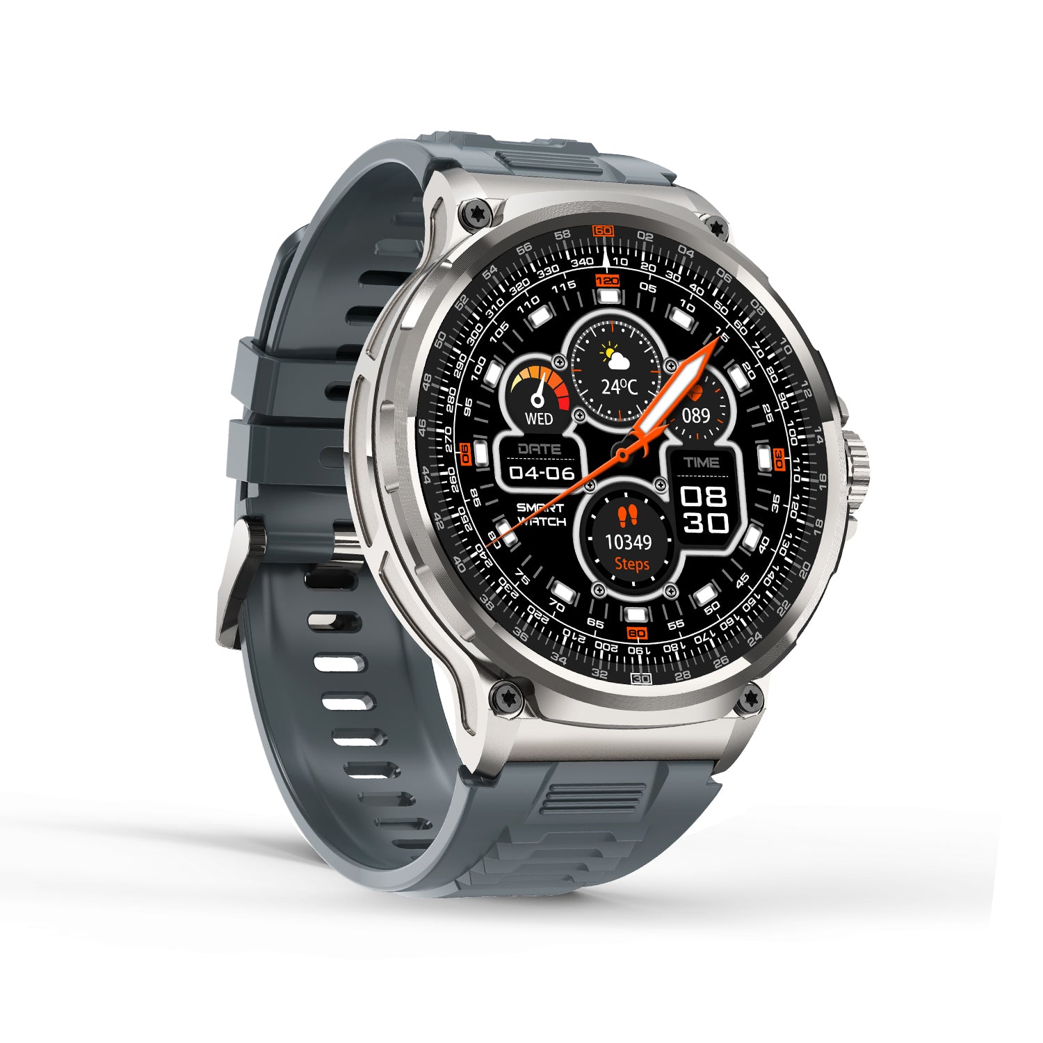 505 Smart Watch V69 main product image with green metal case and green silicone strap, front view showcasing outdoor style design, rugged durability, and comprehensive entertainment options for versatile usage