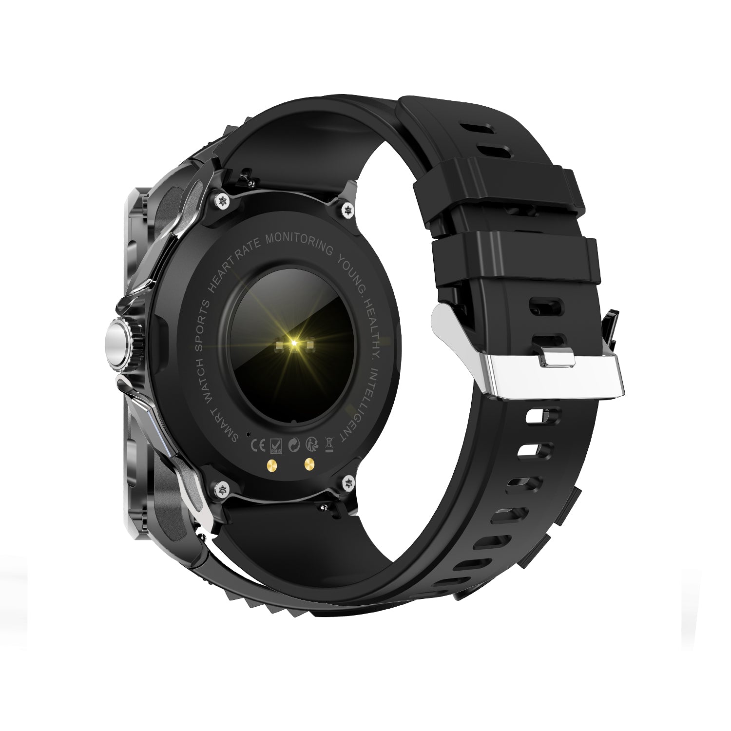 505 Smart Watch V69 main product image with silver metal case and gray silicone strap, front view featuring always-on display technology, steel refining craftsmanship, and advanced fitness monitoring capabilities