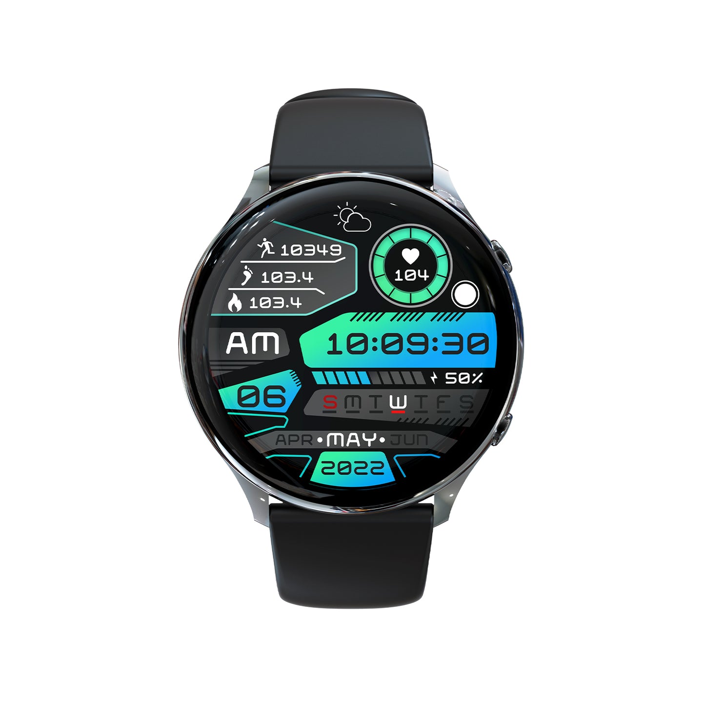 507 Smart Watch black silicone strap front view AMOLED display wellness tracking