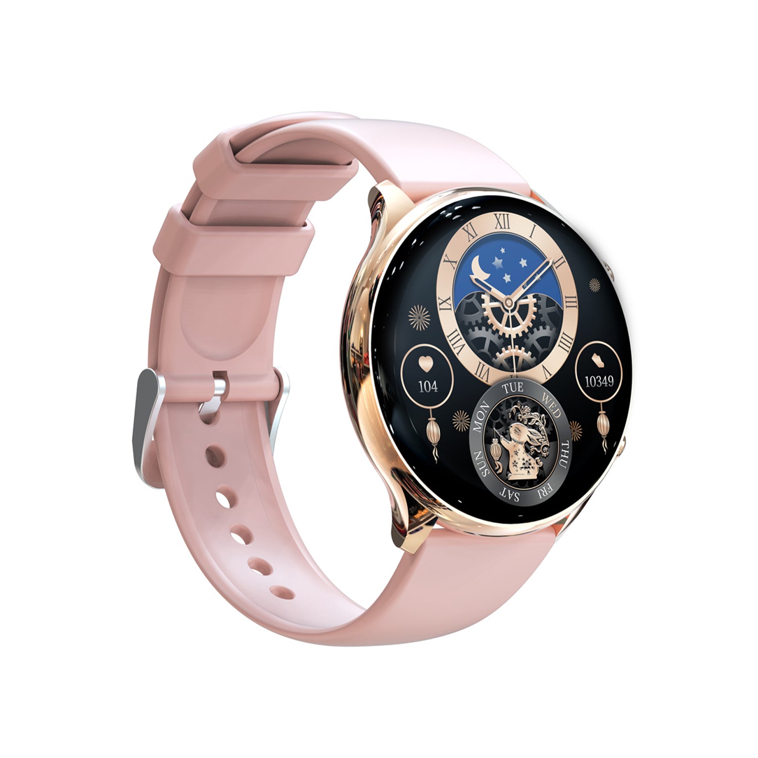 507 Smart Watch pink silicone strap front view womens health tracking Bluetooth calling