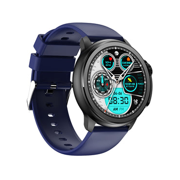 601 Smart Watch main product image with blue silicone strap, front view featuring 1.43-inch full touch AMOLED screen, advanced wellness tracking sensors, and premium construction quality