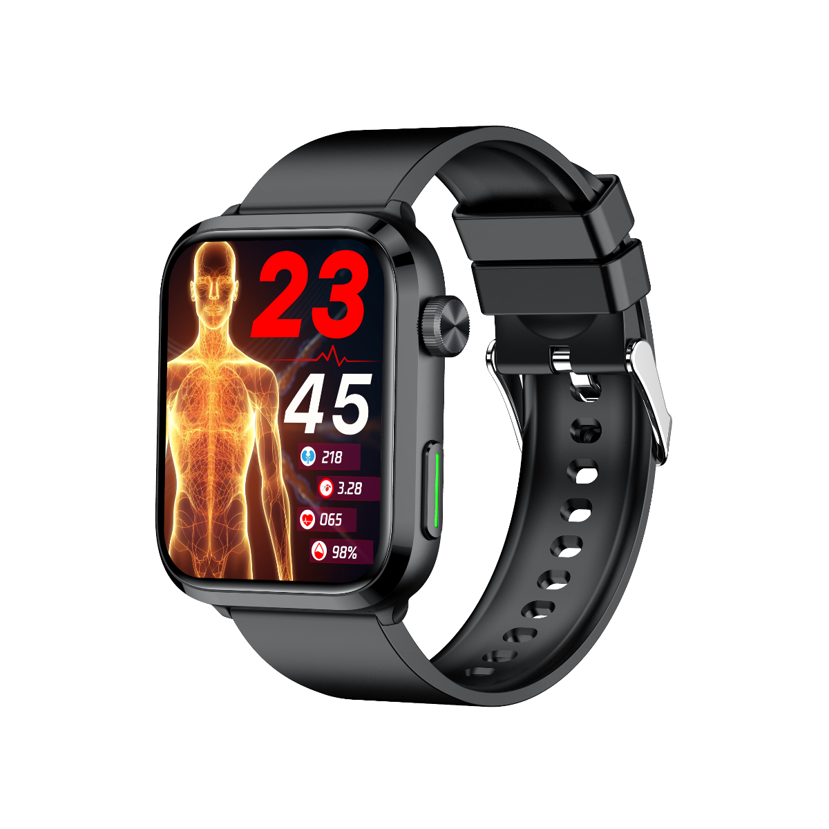 701 Smart Health Watch black model side detail - showing laser therapy sensors