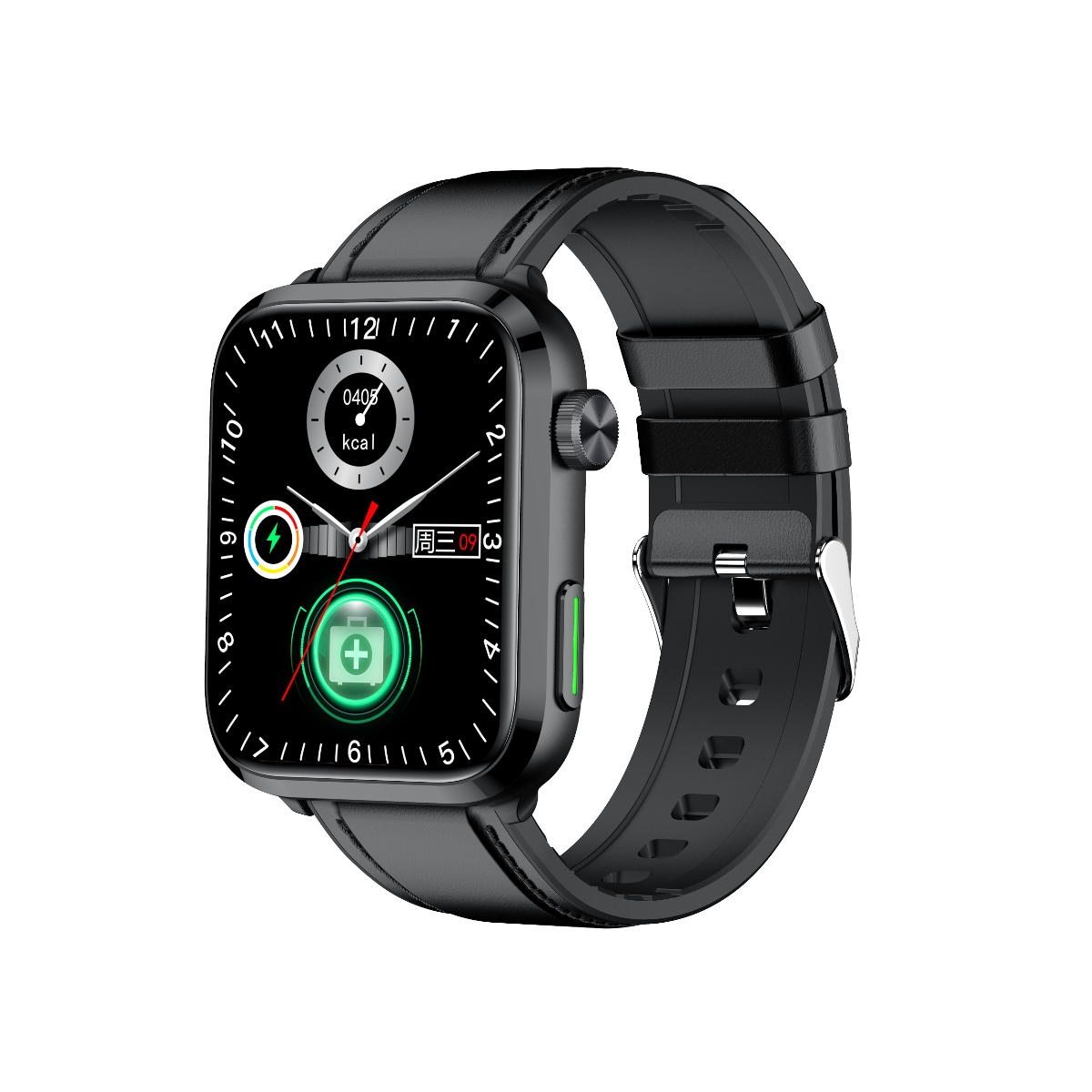 701 Smart Health Watch with black silicone strap - dual laser therapy and non-invasive glucose monitoring