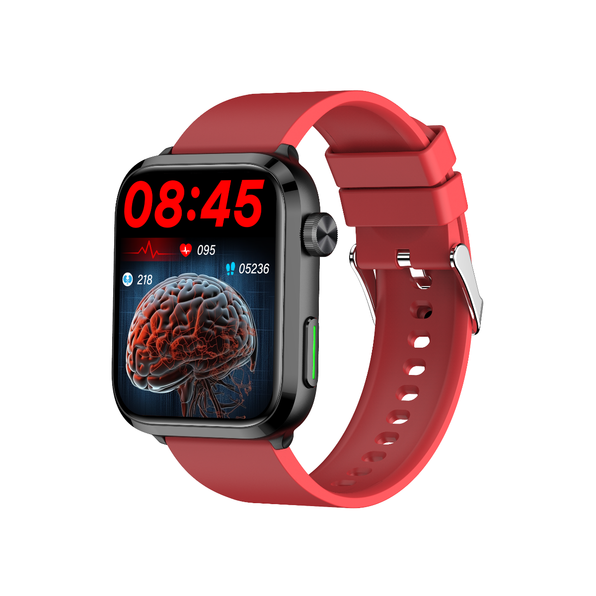 701 Smart Health Watch with red silicone strap - health monitoring and laser therapy