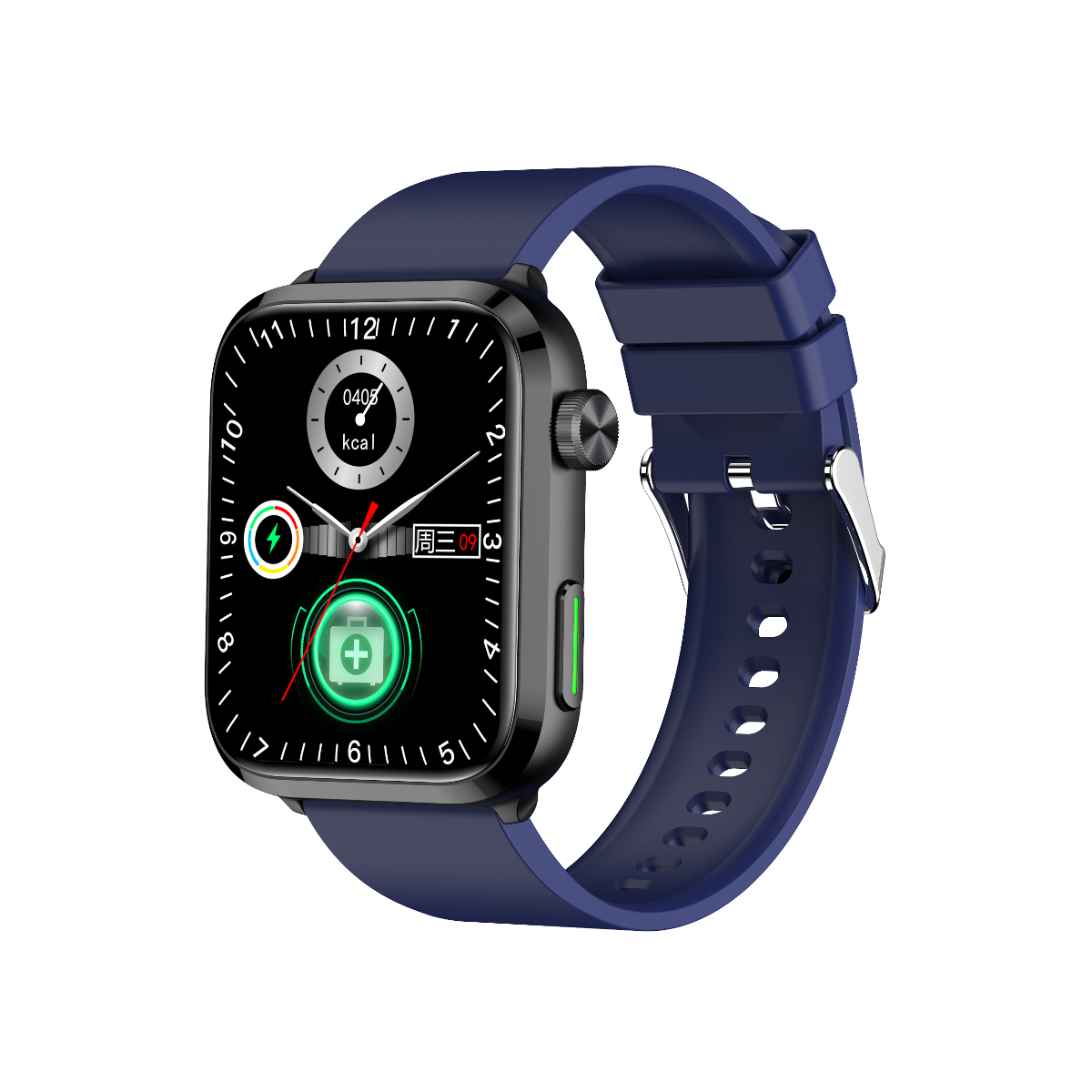 701 Smart Health Watch with blue silicone strap - dual laser therapy and glucose monitoring
