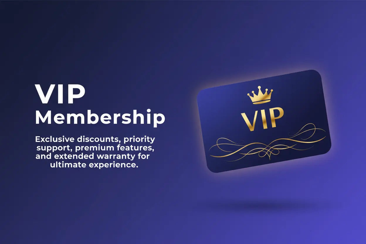 VIP membership card offering exclusive discounts, priority support, premium features, and extended warranty for an ultimate user experience.