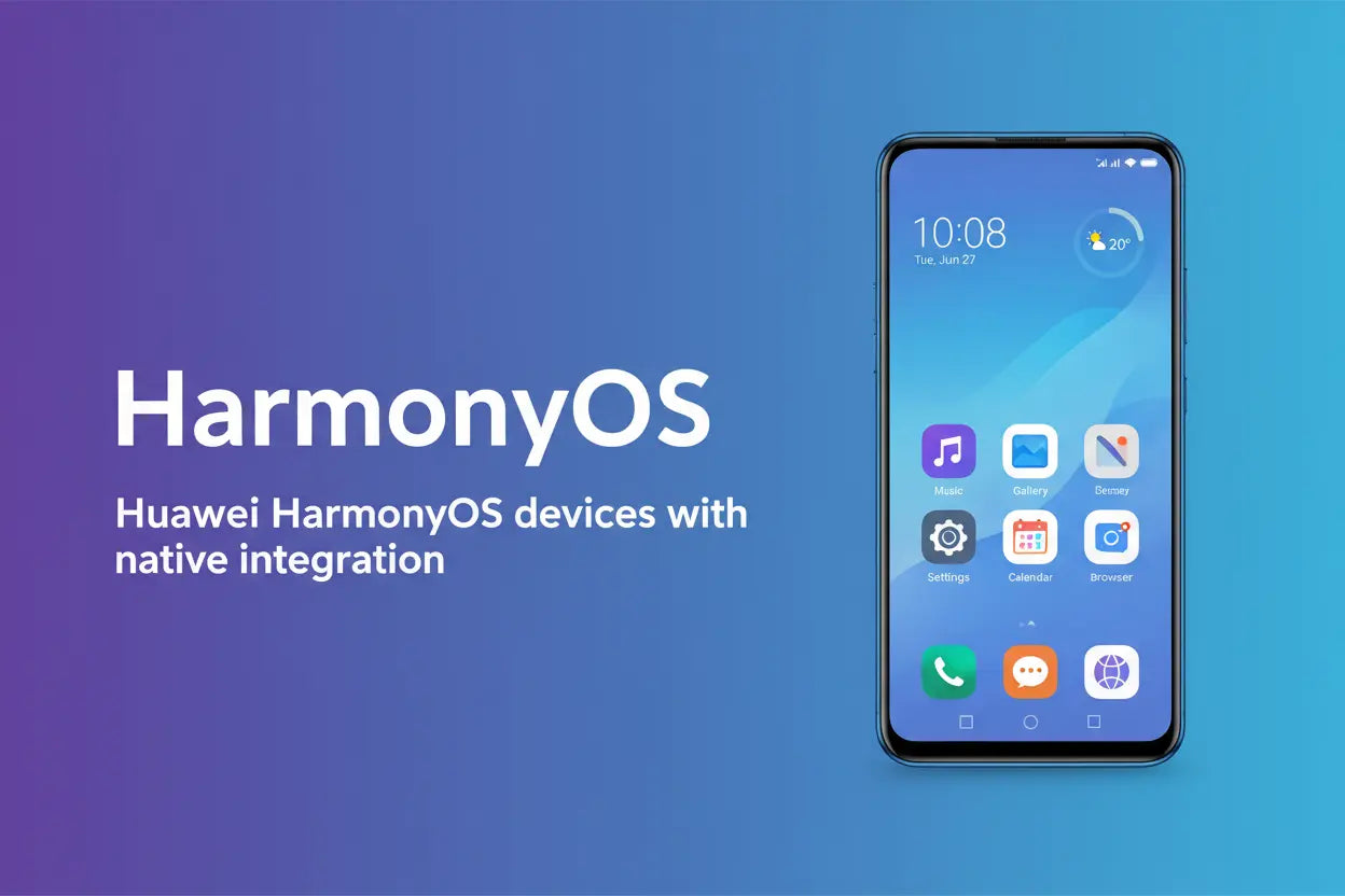 Huawei smartphone running HarmonyOS, featuring native integration for smart device connectivity.