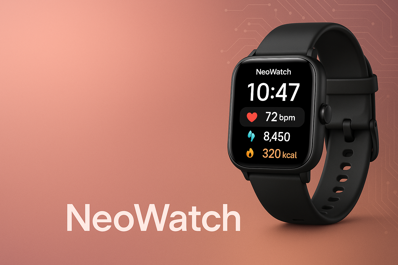 NeoWatch smartwatch health monitoring banner - premium wearable technology